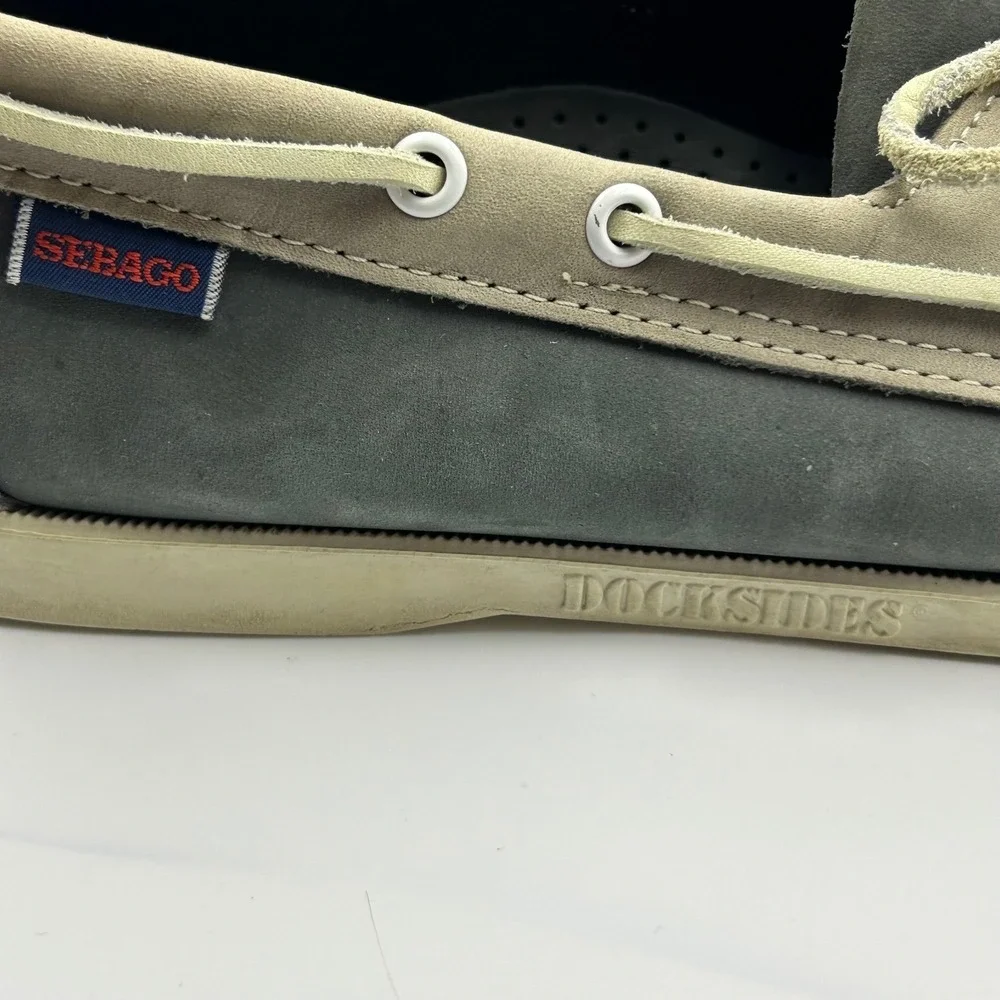 Sebago Docksides Boat Shoes Mens 12 Grey Tan Nubuck Leather Nautical Preppy